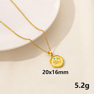Stainless Steel Flat Round with Hand & Footprint Pendant Necklaces