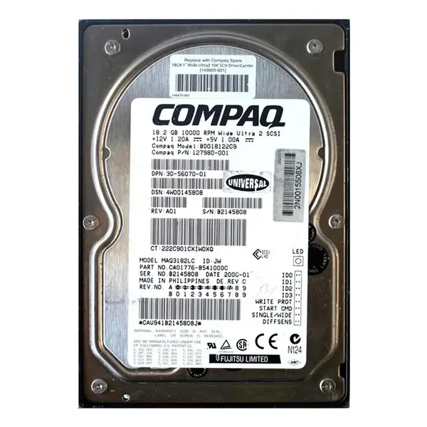 143920-001 HP 18.2GB Wide Ultra2 SCSI 10000 3.5-inch Hard Drive