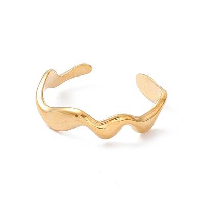 Ion Plating(IP) 304 Stainless Steel Wave Open Cuff Ring for Women