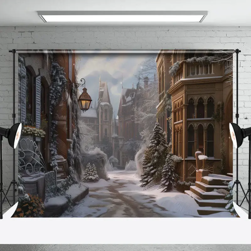 Aperturee Melting Snow Town Path Xmas Trees Christmas Backdrop | Christmas Background Photography | Christmas Photo Backdrop ...
