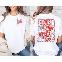 Loves Jesus and America Too Shirt, 4th of July Comfort Colors Patriotic Coquette Bow Tee American Flag Shirt USA Preppy Red W...