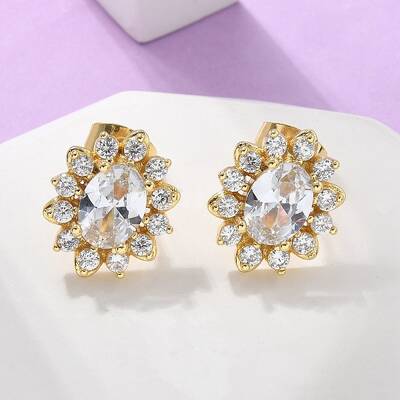 Brass Micro Pave Clear Cubic Zirconia Stud Earrings