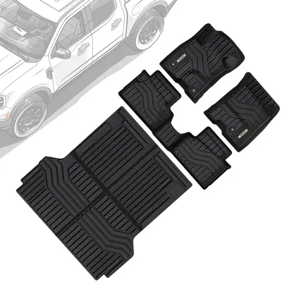 OEDRO® All-Weather Floor Mats & Bed Liner  Mat for 2022-2025 Ford Maverick Hybrid | TPE 2nd Gen Upgrade - 1st & 2nd Row, Bla...