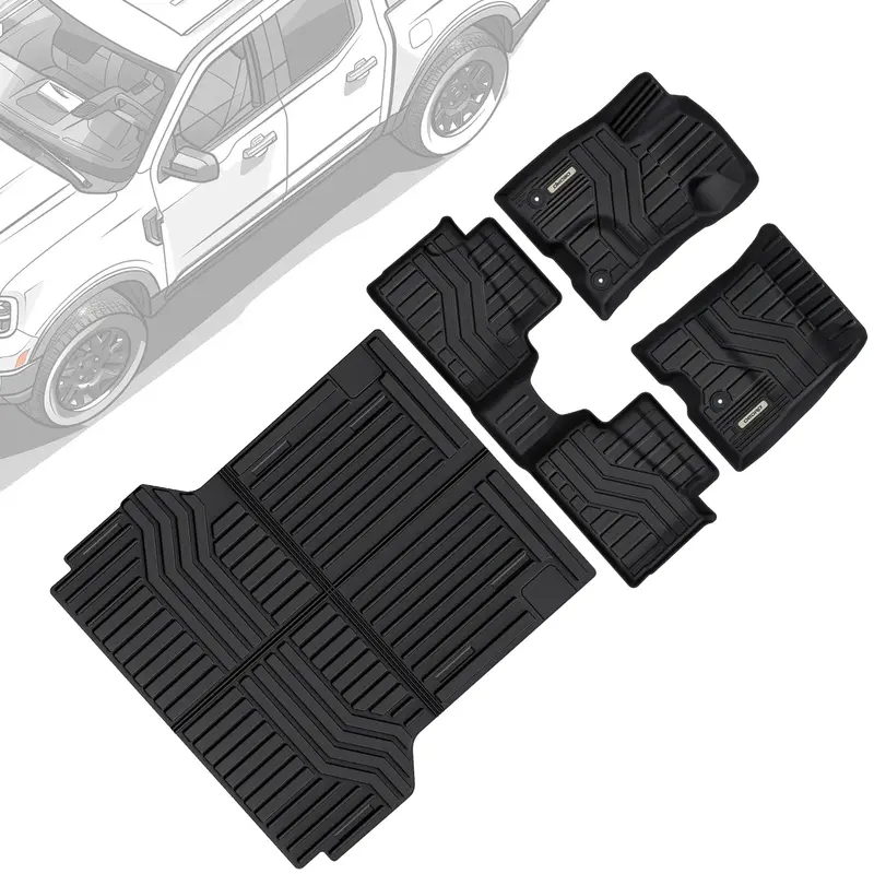 OEDRO® All-Weather Floor Mats & Bed Liner  Mat for 2022-2025 Ford Maverick Hybrid | TPE 2nd Gen Upgrade - 1st & 2nd Row, Bla...