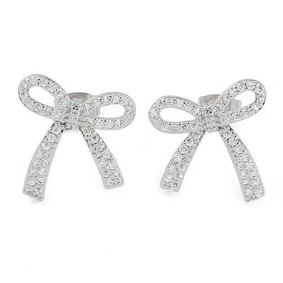Brass Pave Clear Cubic Zirconia Stud Earrings for Women