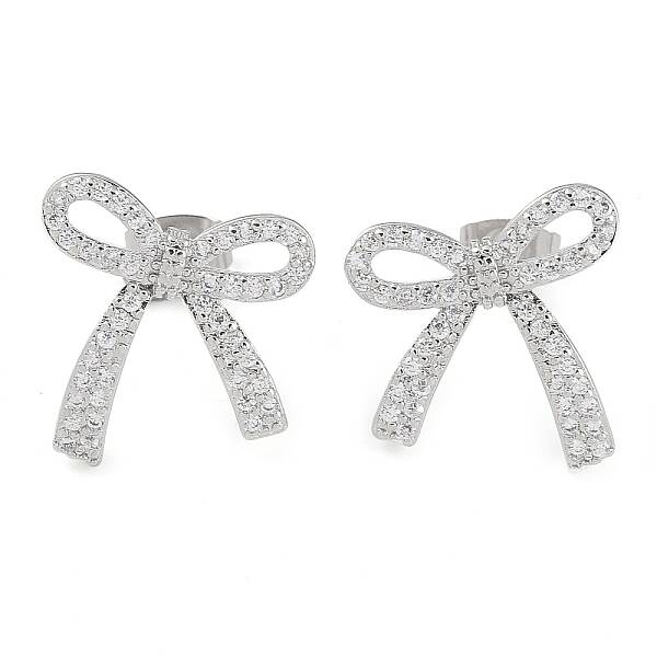 Brass Pave Clear Cubic Zirconia Stud Earrings for Women