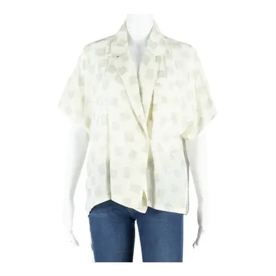 Womens Wrap Blouse Beige V-Neck Patchwork L