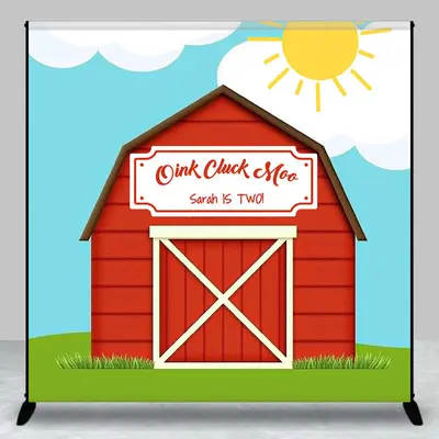 Oink Cluck Moo Barn Sun Custom 2nd Birthday Backdrop - Aperturee