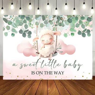 Sweet Little Baby Leaves Sheep Baby Shower Backdrop - Aperturee