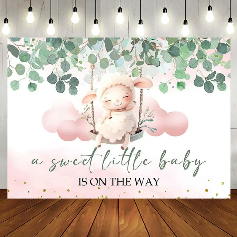 Sweet Little Baby Leaves Sheep Baby Shower Backdrop - Aperturee