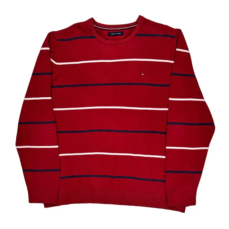Tommy Hilfiger Striped Jumper - 2XL Red Cotton