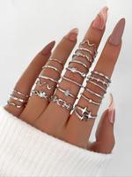 Women's Elegant Rhinestone Decorated Rings with Star & Heart Design (22pcs), Casual Trendy Rings for Party, Daily Clothing De...
