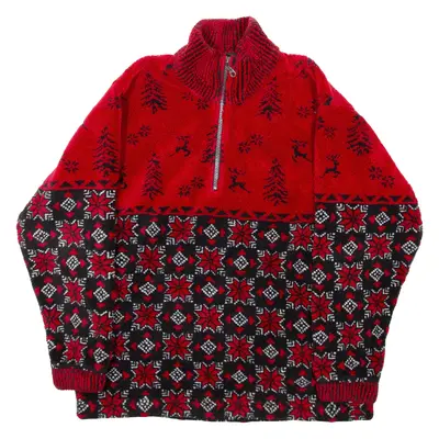 TSUNAMI Mens Patterned Fleece Red Fair Isle 1/2 Zip XS