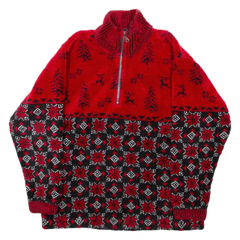 TSUNAMI Mens Patterned Fleece Red Fair Isle 1/2 Zip XS