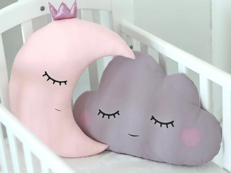 Pale Pink Crescent Moon Pillow with Crown or Star