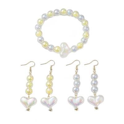 Round & Heart Acrylic Beads Bracelet & Dangle Earring Set