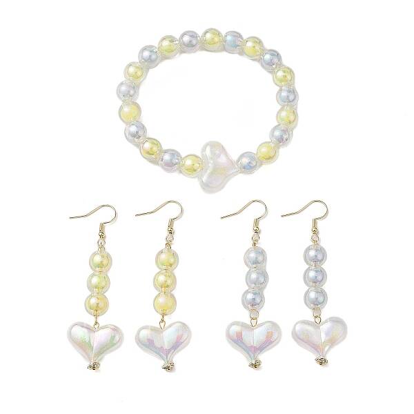 Round & Heart Acrylic Beads Bracelet & Dangle Earring Set