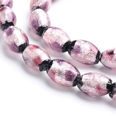 Handmade Silver Foil Glass Oval Beads