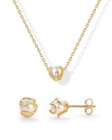 PAVOI 14K Gold Plated Round Shell Pearl Jewelry Set for Women - Gold Pearl Necklace and Earring Set with Pendant Necklace and...