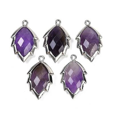 Natural Amethyst Faceted Leaf Pendants