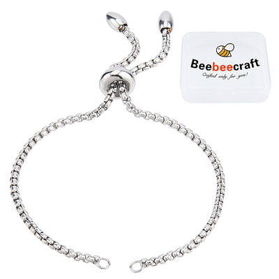 Beebeecraft 1 Box 10 Strand Adjustable Slider Chain Bracelet Stainless Steel 8.6Inch Jewelry Making Chains with Ball Ends for...
