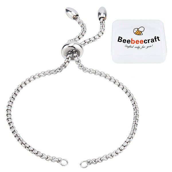 Beebeecraft 1 Box 10 Strand Adjustable Slider Chain Bracelet Stainless Steel 8.6Inch Jewelry Making Chains with Ball Ends for...