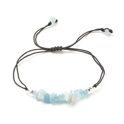 Natural Aquamarine Chips Braided Bead Bracelet