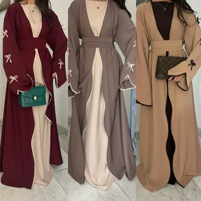 Ramadan Eid Open Abaya Dubai Luxury Muslim Dress Bow Abayas for Women Turkish Dresses Islamic Clothes Kaftan Robe Femme Musul...