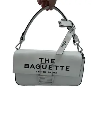 Pre-owned FENDI Leather Shoulder Bags Maxi Baguette By Marc Jacobs White Canvas Shoulder Bag