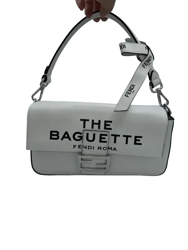 Pre-owned FENDI Leather Shoulder Bags Maxi Baguette By Marc Jacobs White Canvas Shoulder Bag