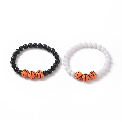 Acrylic Basketball Beaded Stretch Bracelets