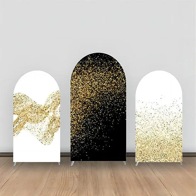 Black White Gold Glitter Party Arch Backdrop Kit - Aperturee