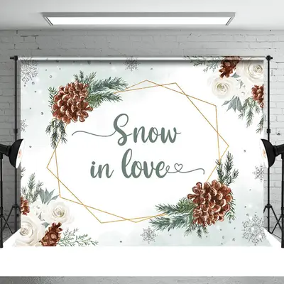 White Flower Snow In Love Christmas Pine Cone Backdrop - Aperturee