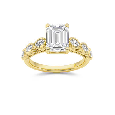 Lhasa Emerald Cut Lab Grown Diamond Engagement Ring | 18K Yellow Gold 4 1/4 CT. TW.