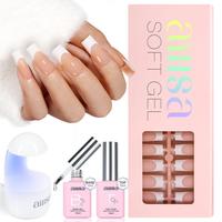 Aillsa Square/Stiletto/Almond French Tip Nails Set - 180pcs Light brown Soft Gel Nail Tips in 15 sizes, Mini UV Lamp, Base co...