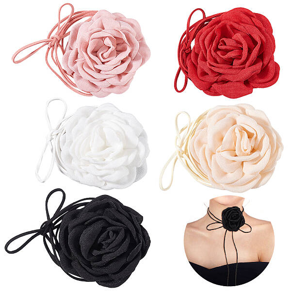 5Pcs 5 Colors Cloth Flower Collar Choker Necklaces
