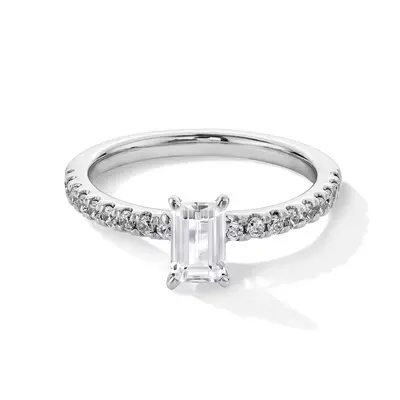 14K White Gold 1.25 to 3.75 CT.T.W. Emerald Lab Created Diamond Custom Engagement Ring 3EX IGI Certified