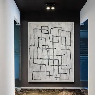 Abstract Maze Painting On Canvas Black And White Labyrinth Minimalist Wall Art Modern Wall Decor | ENDLESS LABYRINTH