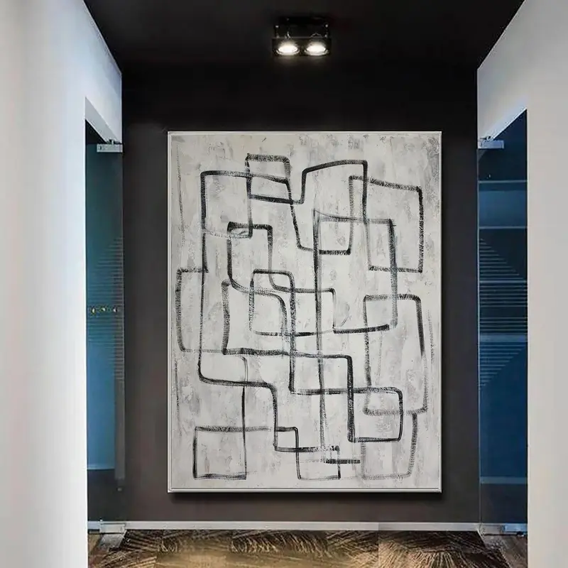 Abstract Maze Painting On Canvas Black And White Labyrinth Minimalist Wall Art Modern Wall Decor | ENDLESS LABYRINTH