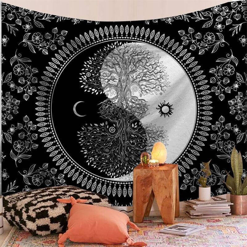 (Ship In 24HR) Tree Of Life Tree Moon Divination Family Wall Tapestry
