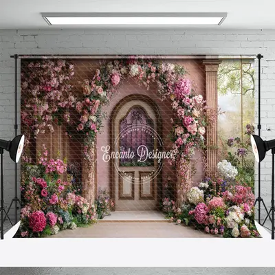 Aperturee Romantic Floral Door Garden Scene Wedding Backdrop, 3X2FT(1MX0.6M), 14 USD, spring backdrops, ENHD1J93-M
