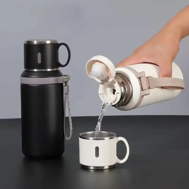 Stainless Steel Vacuum Flask, 1 Count Tea Separation Insulated Bottle with Cup Lid & Rope, Drinking Cup for Outdoor, Cycling,...