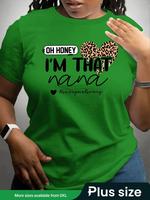 【Plus Size】 Leopard Heart & Letter Print Round Neck Tee, Fashion Casual Crew Neck Short Sleeve T-shirt for Daily Outdoor ...