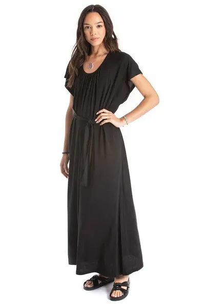 belted long dress - black | Size: small