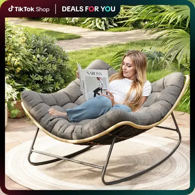 UDPATIO Rocking Outdoor Chair Tanning Chair with Oversized Cushion for Garden Luxury Lounge Relax Leisure Relaxation grand pa...