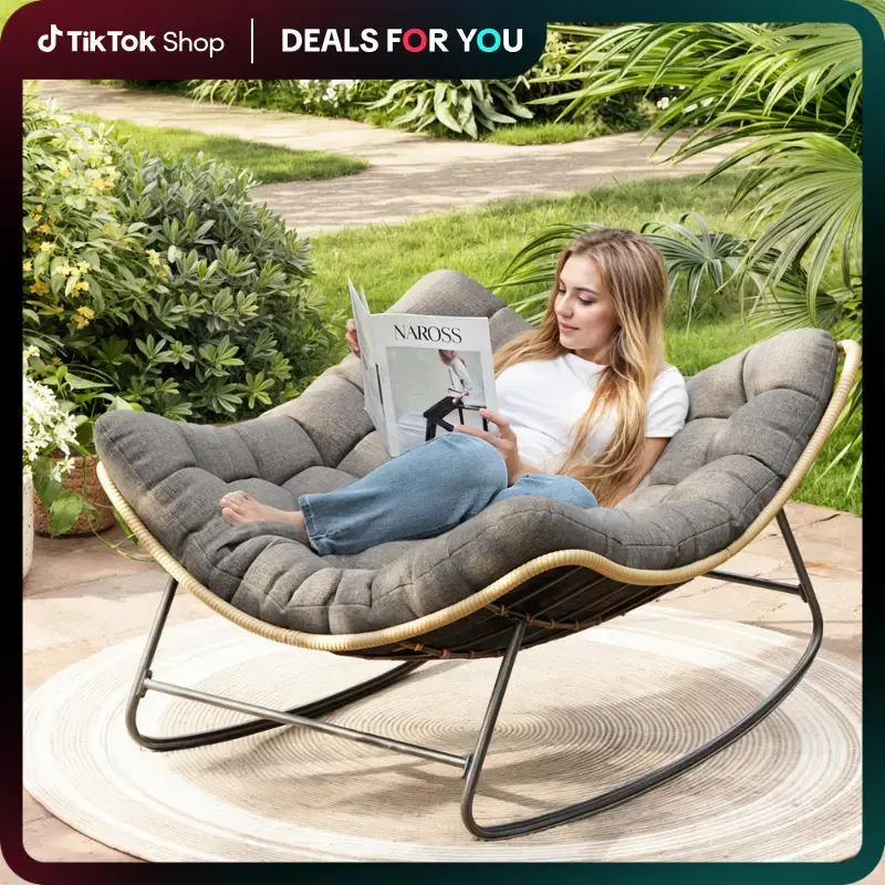 UDPATIO Rocking Outdoor Chair Tanning Chair with Oversized Cushion for Garden Luxury Lounge Relax Leisure Relaxation grand pa...