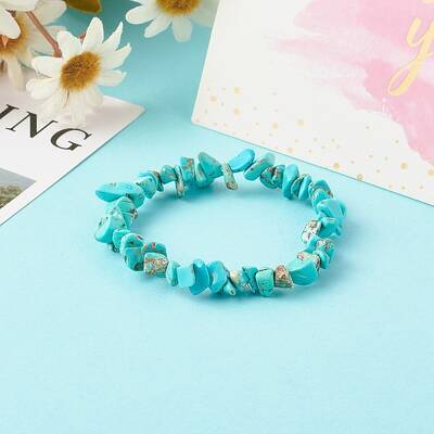 Synthetic Turquoise(Dyed) Chip Bead Stretch Bracelets for Children