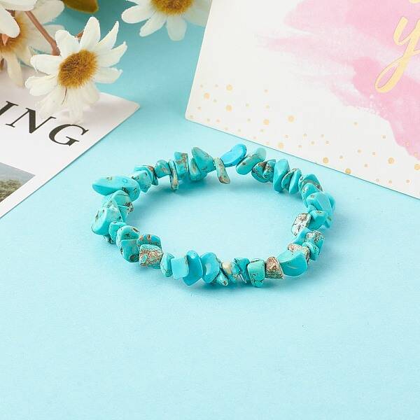 Synthetic Turquoise(Dyed) Chip Bead Stretch Bracelets for Children