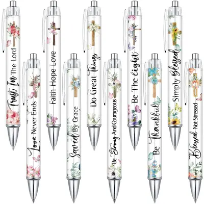 10Pcs Christian Pens Inspirational Ballpoint Pens with Bible Verse and Floral Patterns Motivational Quote Pens for study Bibl...