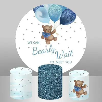 Aperturee Blue Balloons Round Teddy Baby Shower Backdrop Kit | Round Backdrop Cover Diy | Circle Background For Party | Round...